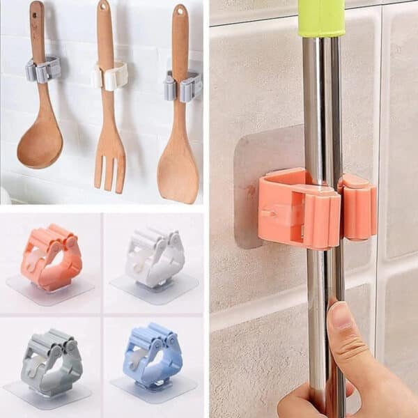 Self Adhesive Mop and Broom Holder Wall Mount Magic Hanger Organizer  (Random Color)